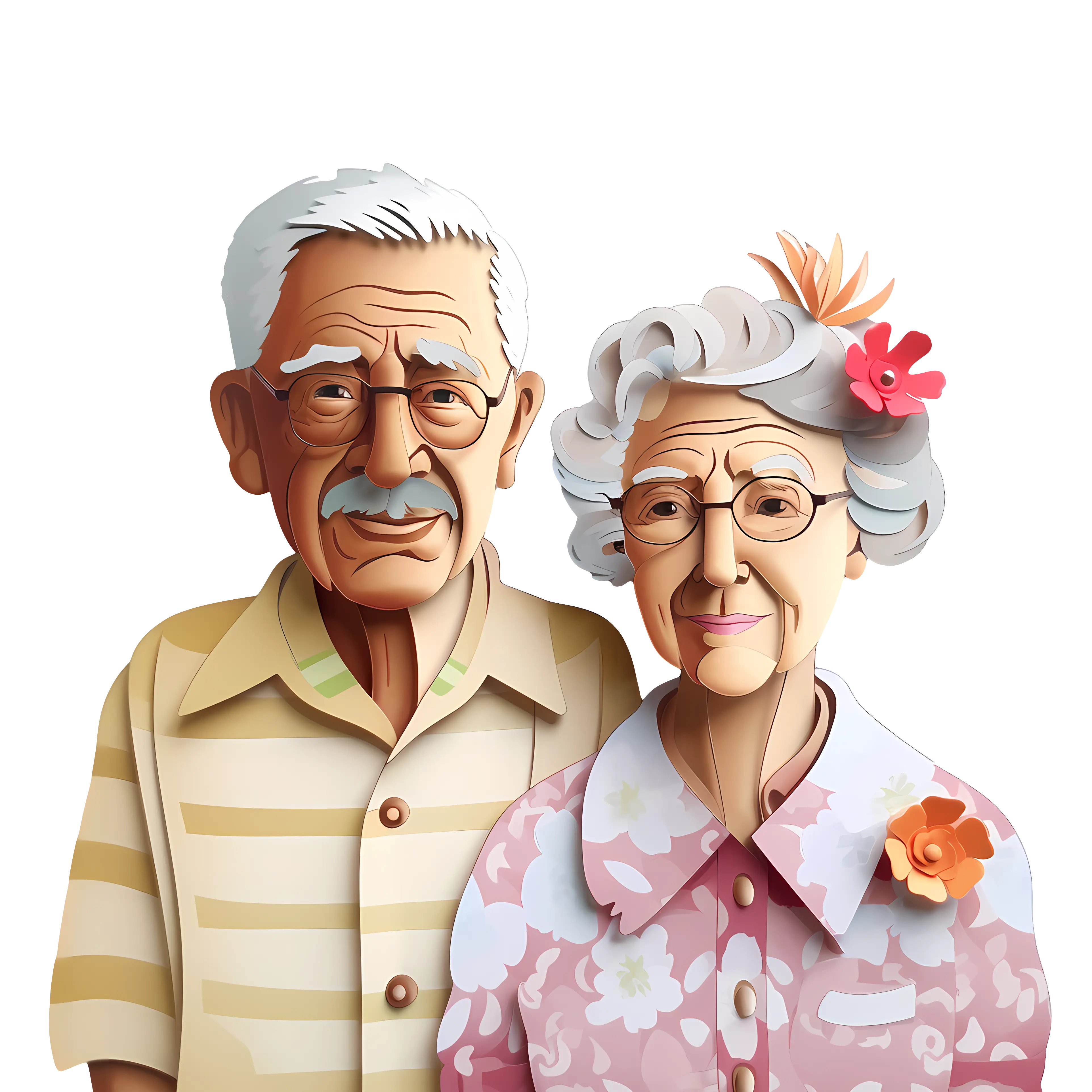 Illustration of Elderly Couple with Loving Expression
