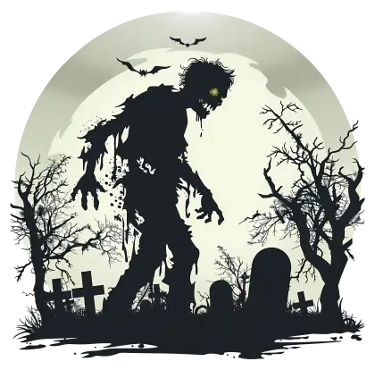 Zombie in a Graveyard with Halloween Setting