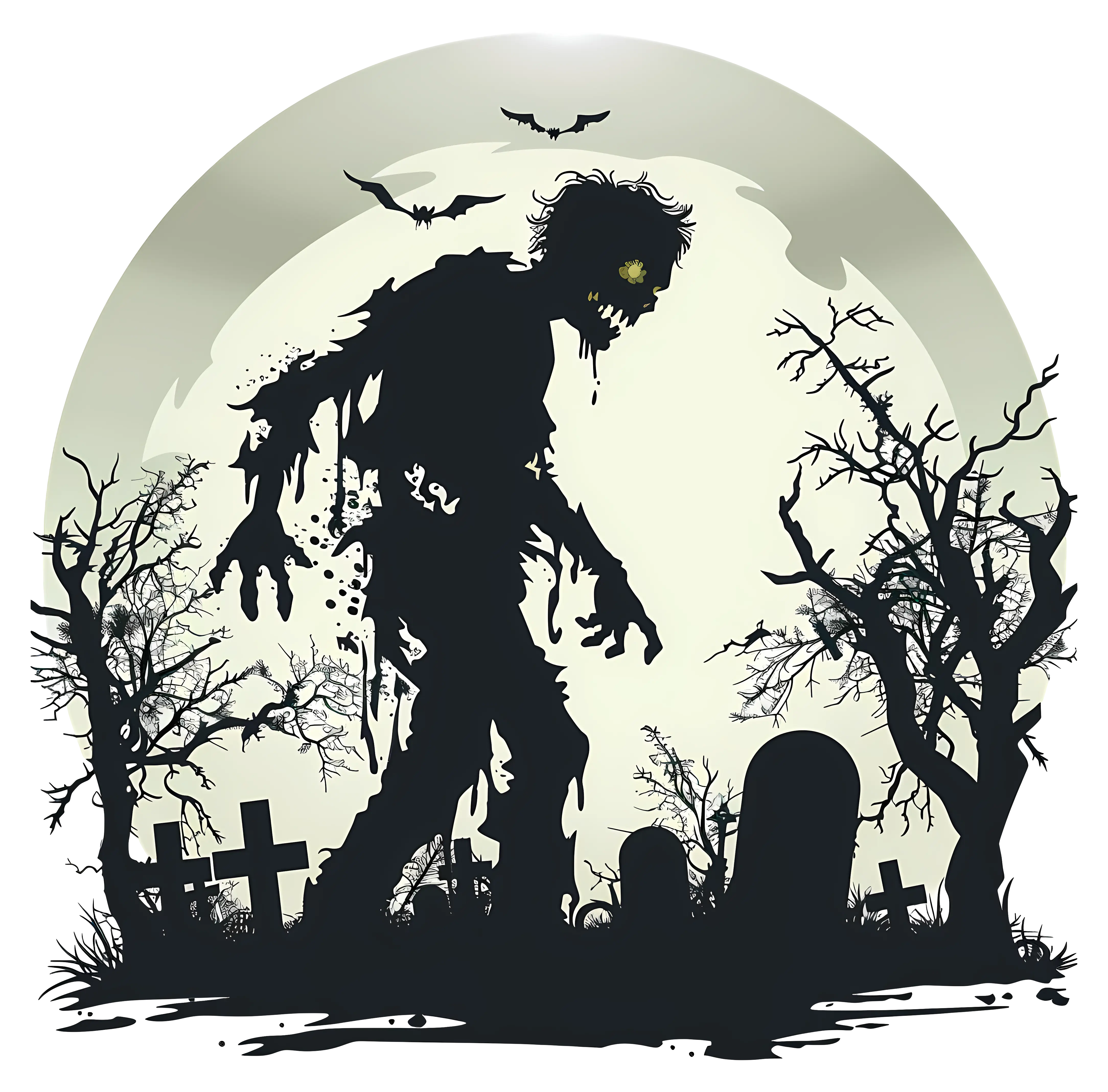 Zombie in a Graveyard with Halloween Setting