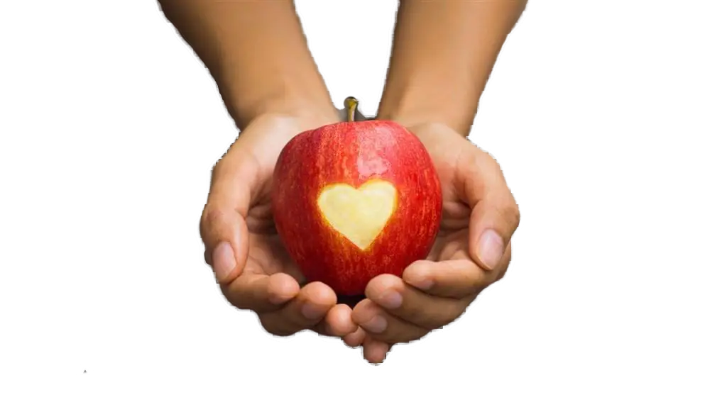 Hands Holding Red Apple with Heart