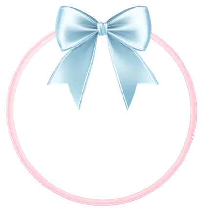 Circular Pink Frame with Blue Ribbon Bow