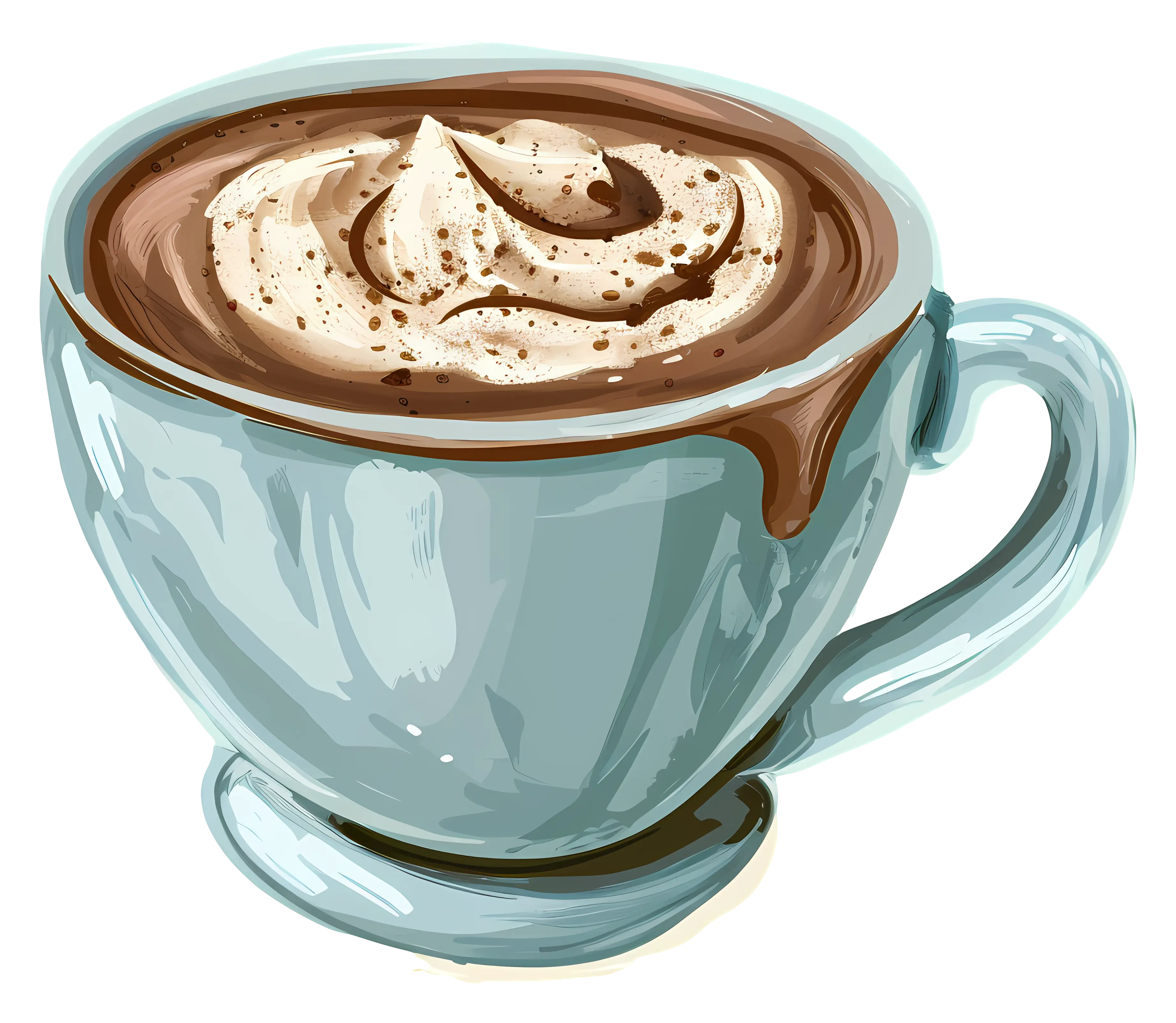 Hot Chocolate in Blue Mug with Whipped Cream Illustration