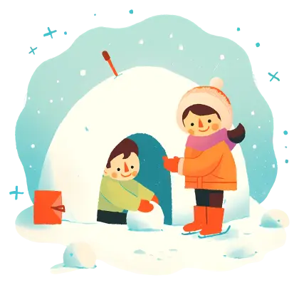Children Playing Outside an Igloo in Winter Scene