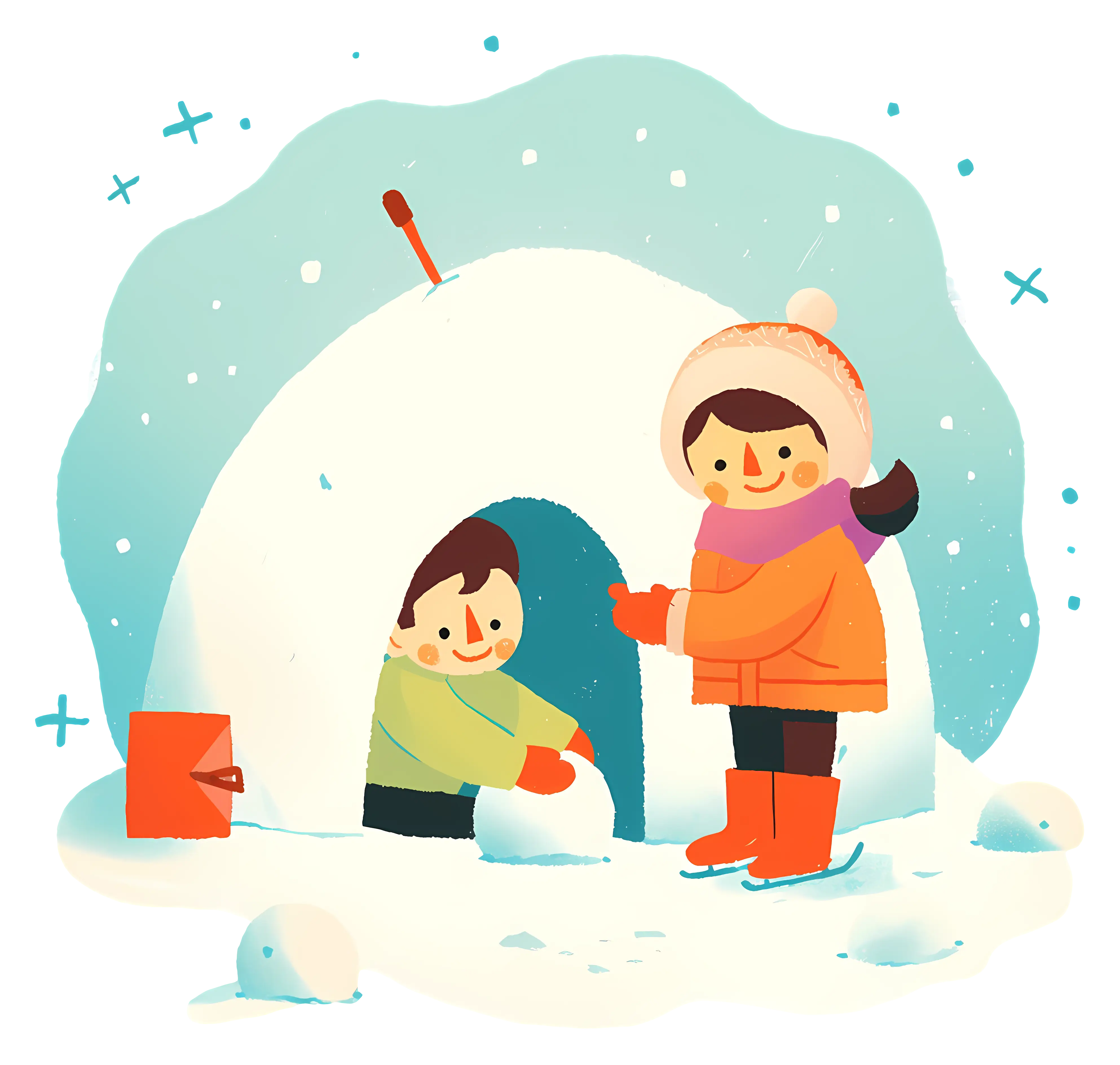 Children Playing Outside an Igloo in Winter Scene