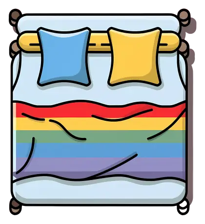 Bed with Rainbow Blanket and Pillows