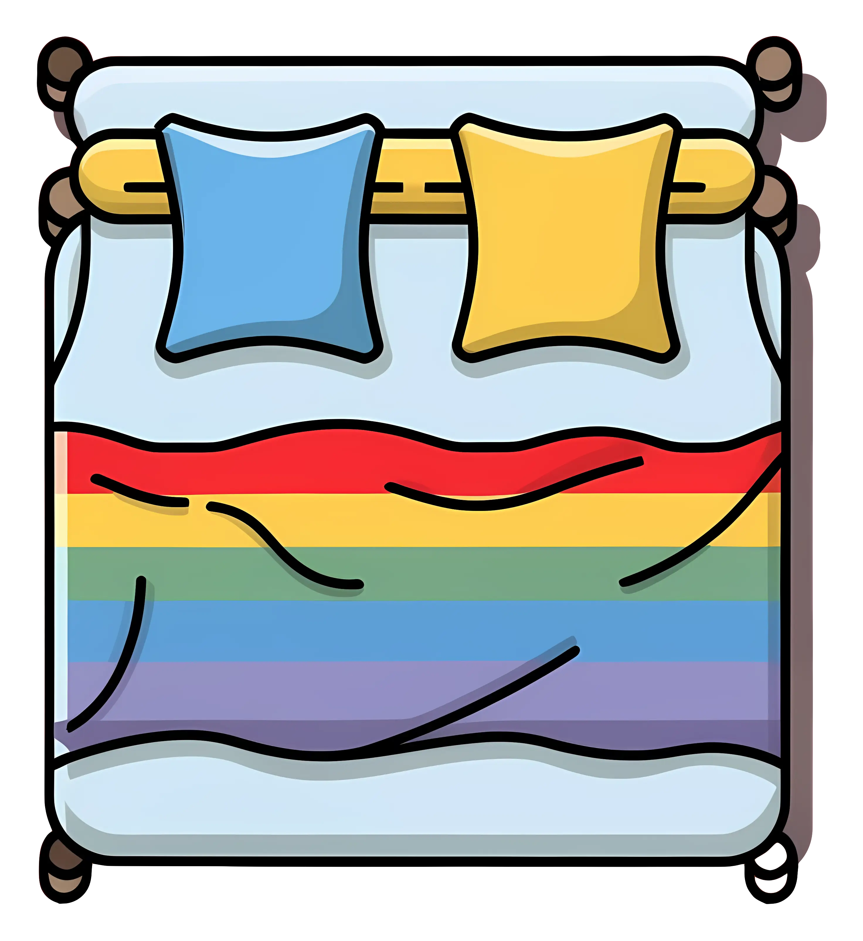 Bed with Rainbow Blanket and Pillows