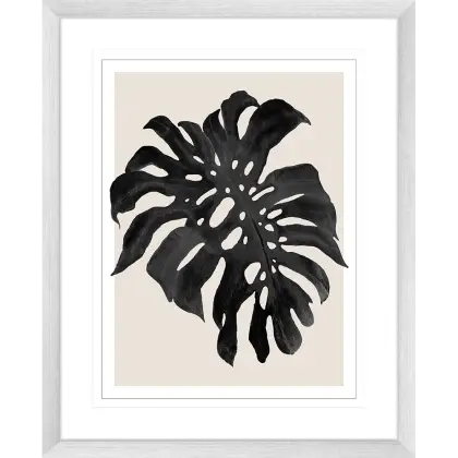 Black and White Monstera Leaf Illustration in Frame
