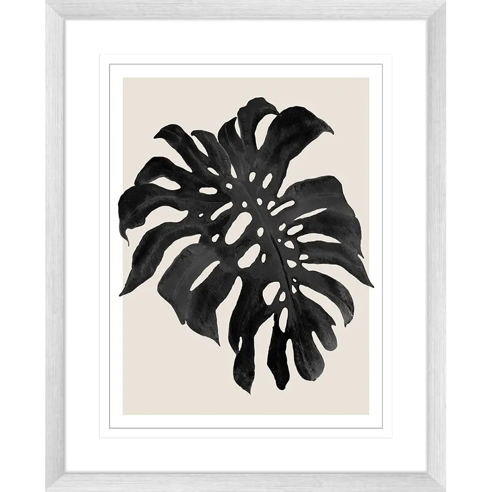 Black and White Monstera Leaf Illustration in Frame