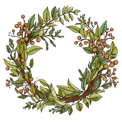 Natural Wreath with Green Leaves and Orange Berries