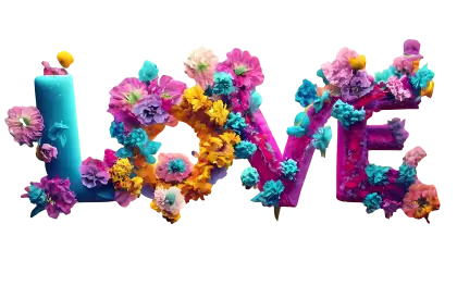 Colorful Love Sign with Flowers