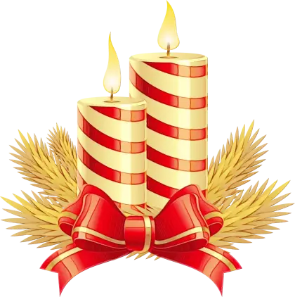 Striped Holiday Candles with Red Ribbon