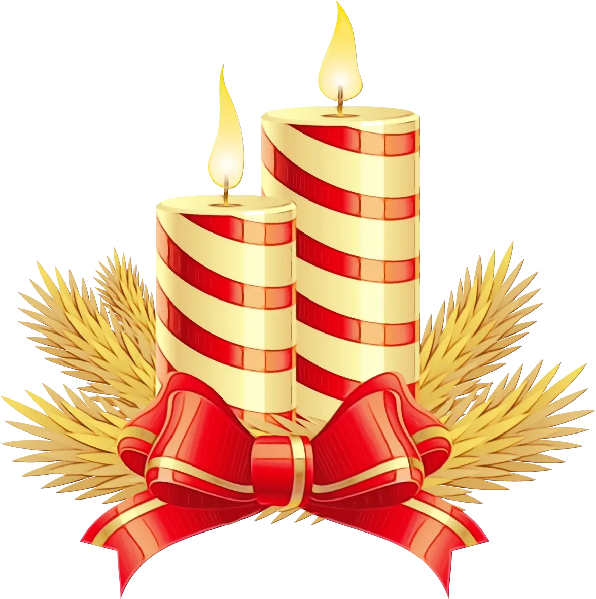 Striped Holiday Candles with Red Ribbon