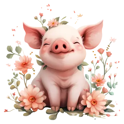 Happy Pig with Flower Decoration