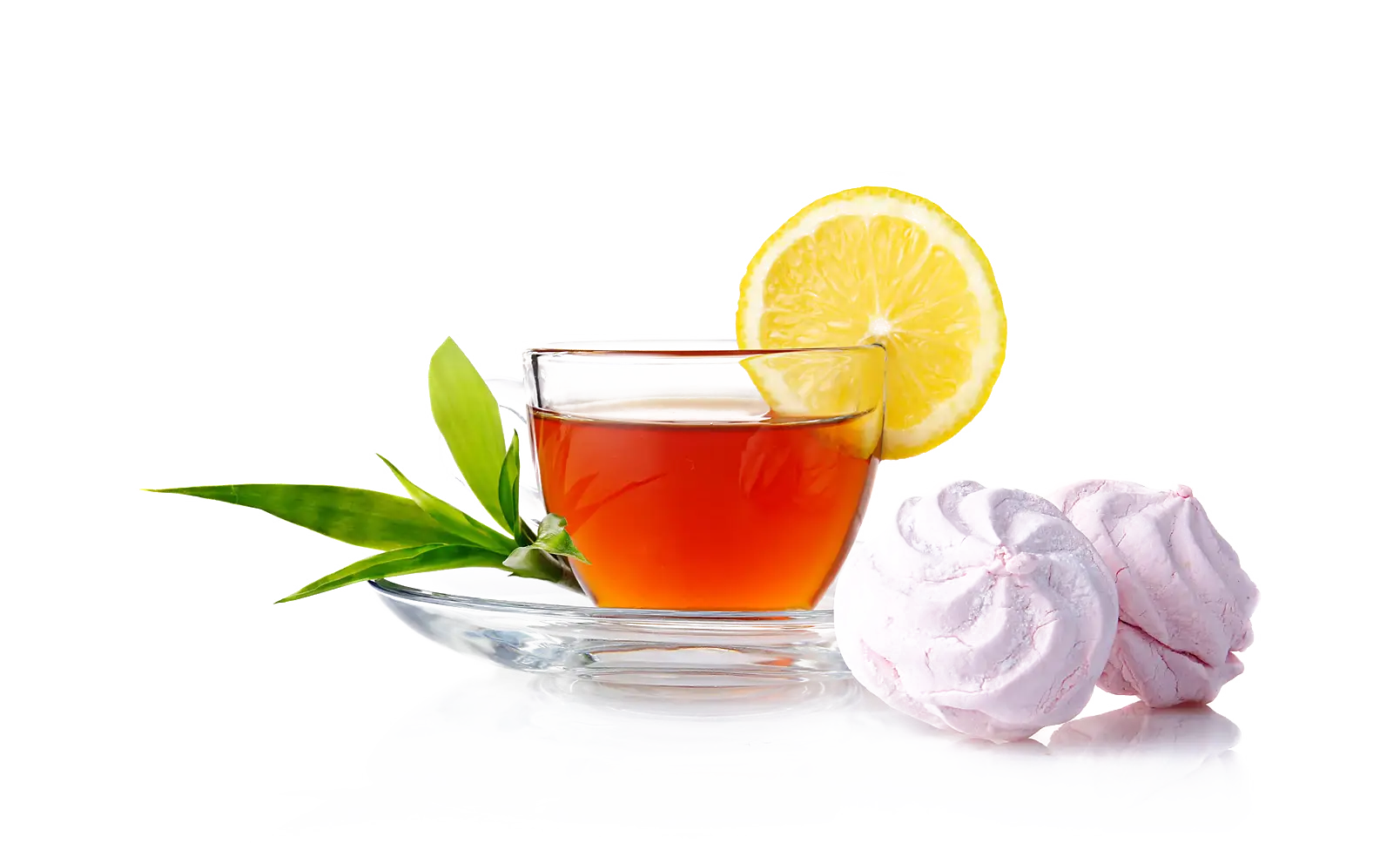 Refreshing Tea with Lemon and Green Leaves