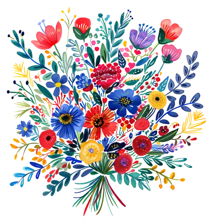 Vibrant Colorful Floral Bouquet Illustration