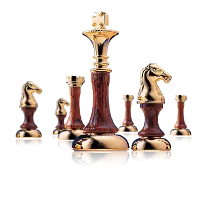 Golden Chess Pieces Including King and Knight