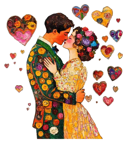 Romantic Couple with Hearts