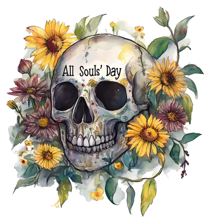 Skull with Sunflowers for All Souls&#039; Day