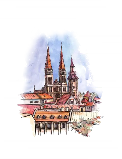 Cathedral Drawing with Towers