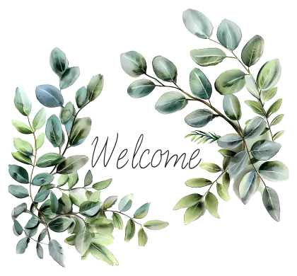 Welcome Sign with Green Leaves
