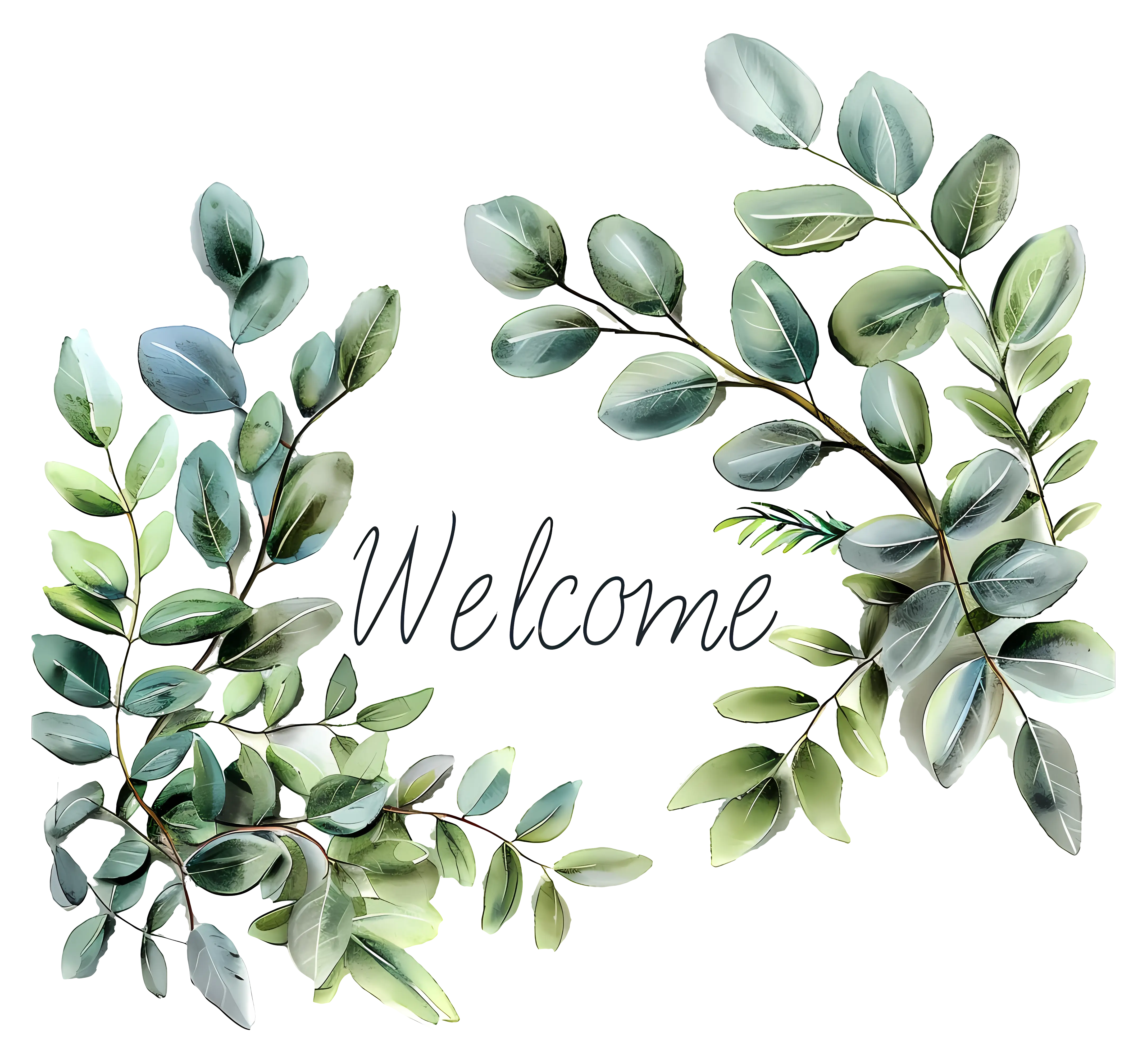 Welcome Sign with Green Leaves
