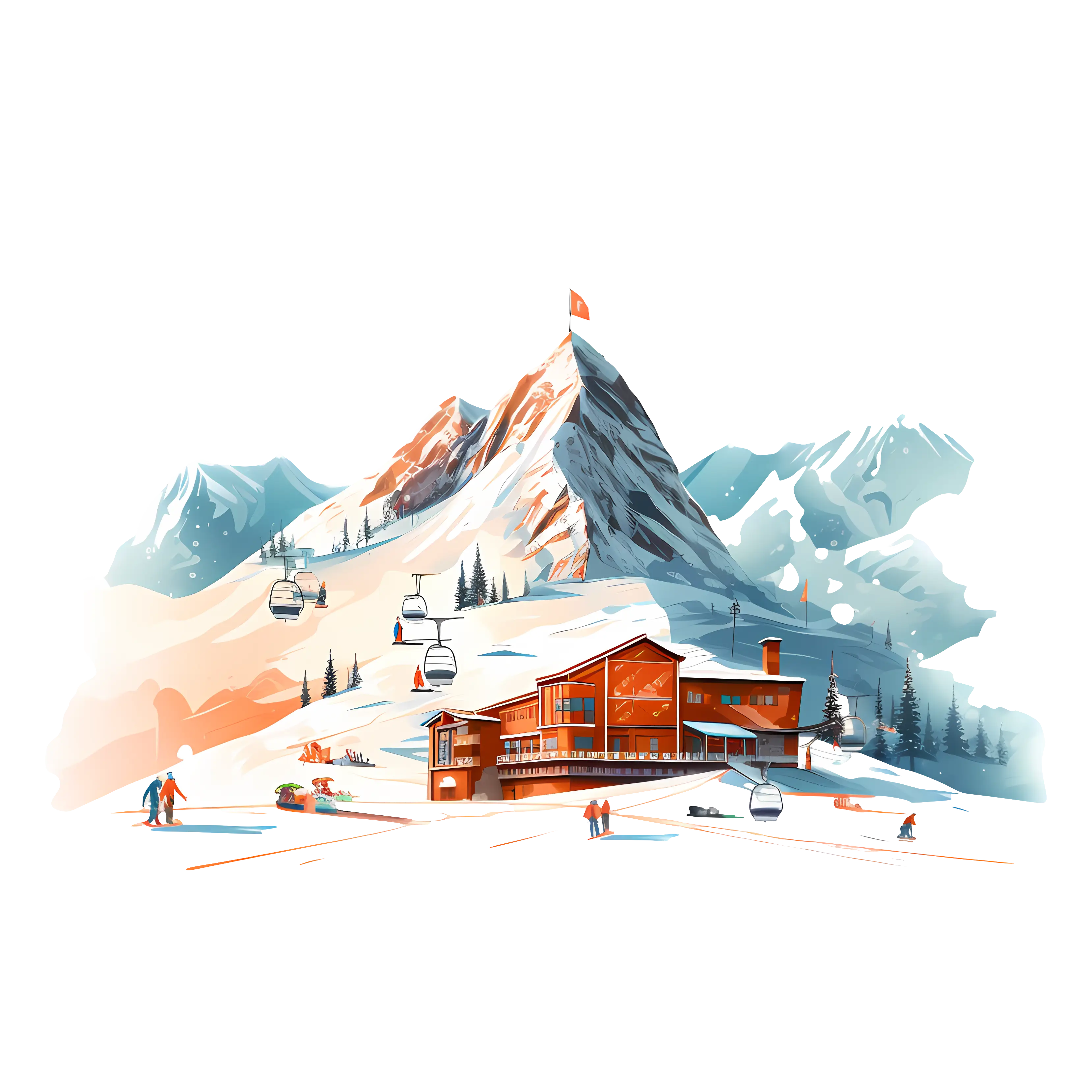 Beautiful Ski Resort with Snowy Mountains