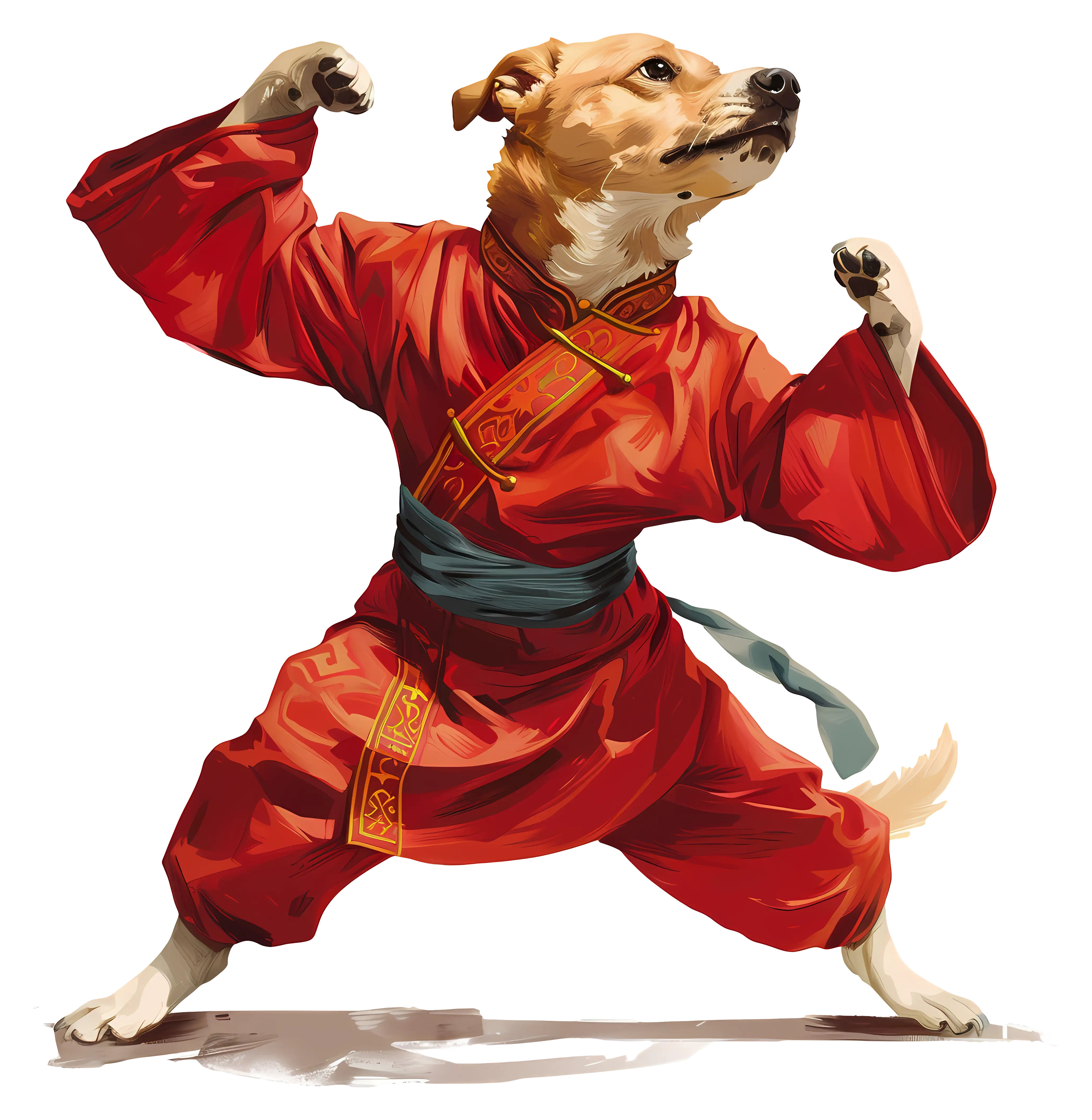 Martial Arts Dog in Red Outfit