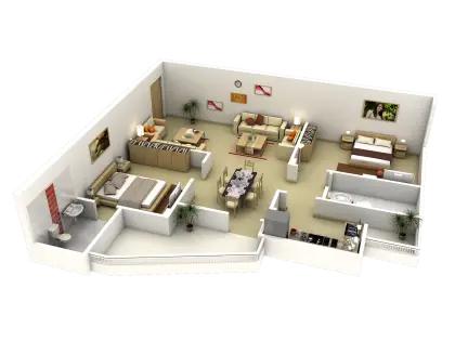 Stylized Floor Plan of a Furnished Apartment