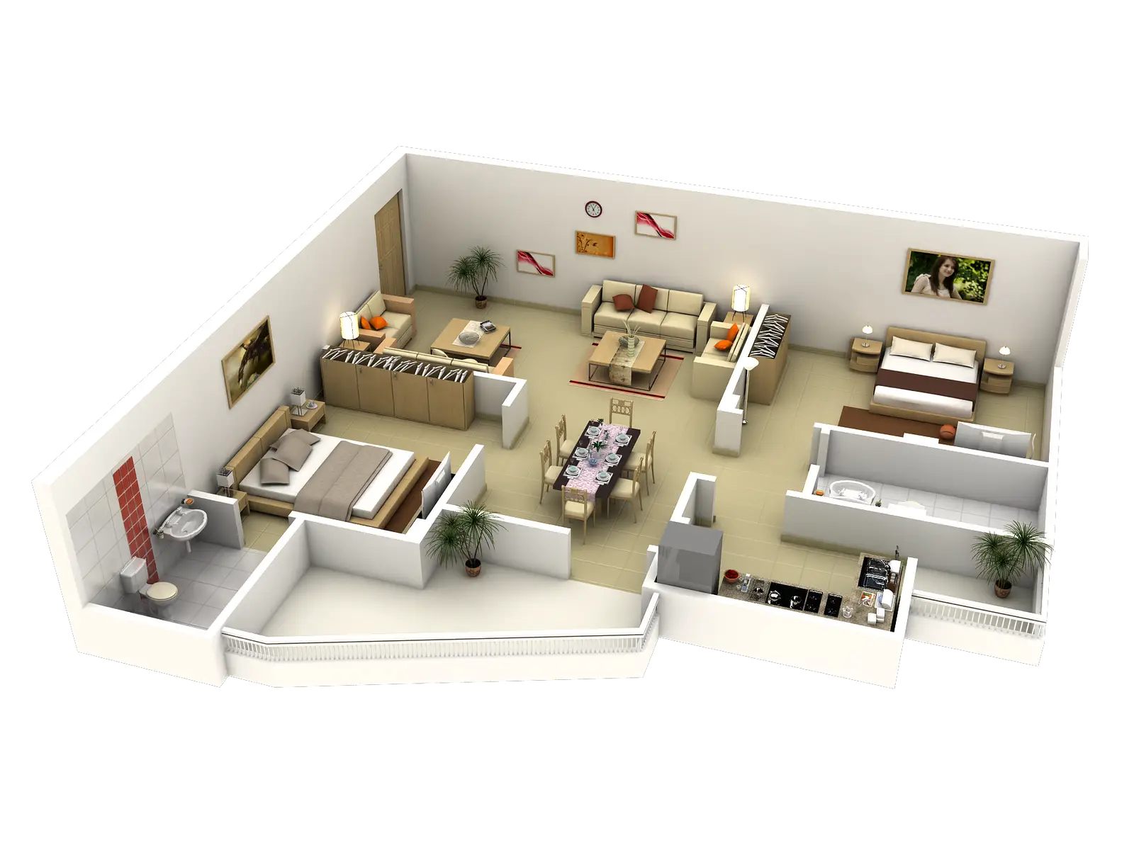 Stylized Floor Plan of a Furnished Apartment