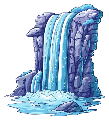 Serene Waterfall Illustration with Rocks