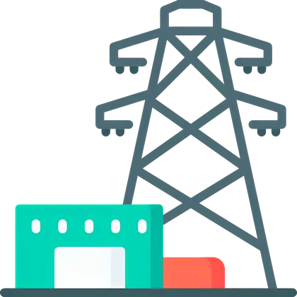 Power Line Tower and Building