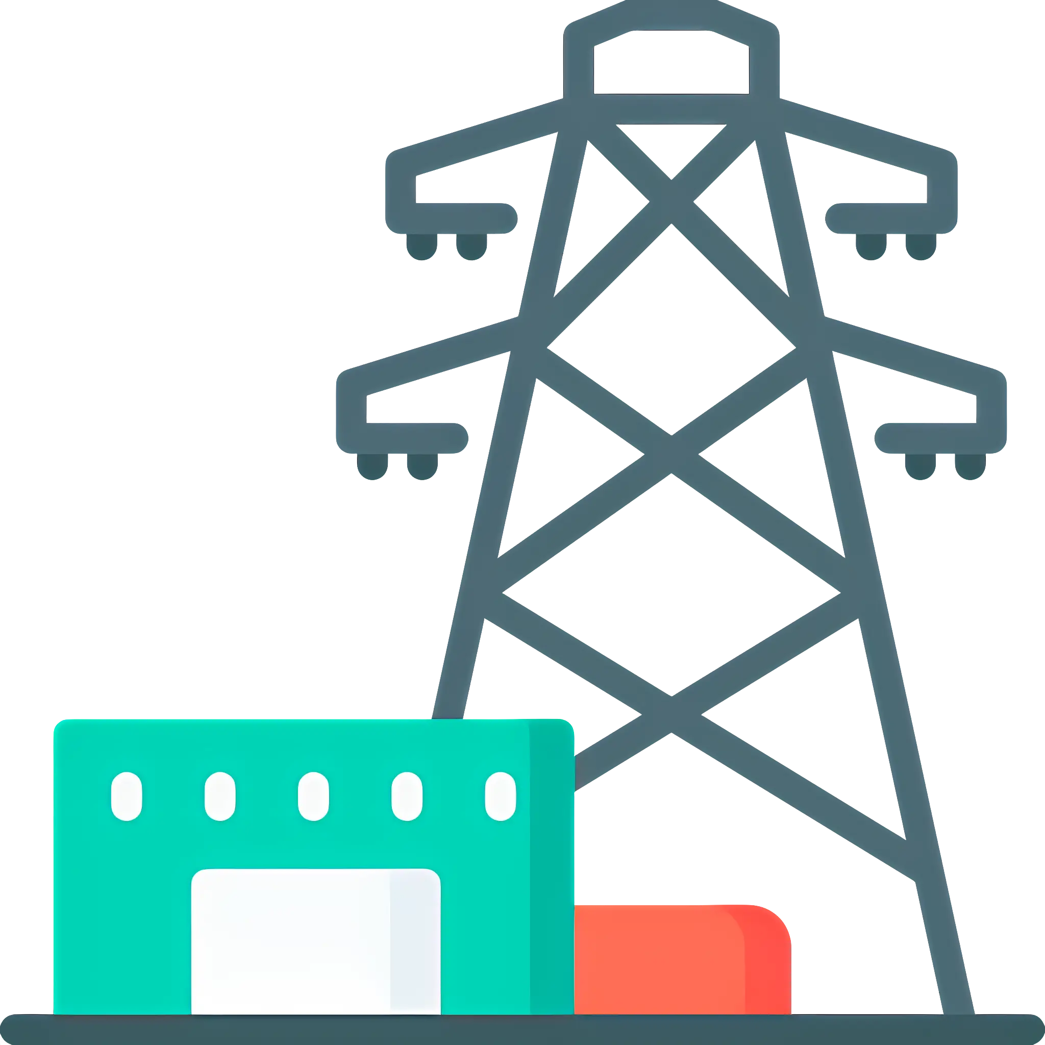 Power Line Tower and Building
