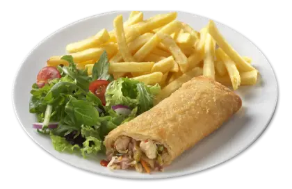 Delicious Fried Roll and Fries with Salad