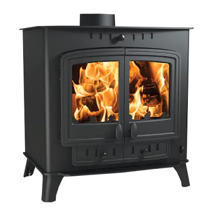 Black Wood Stove with a Fire