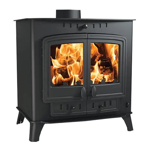 Black Wood Stove with a Fire