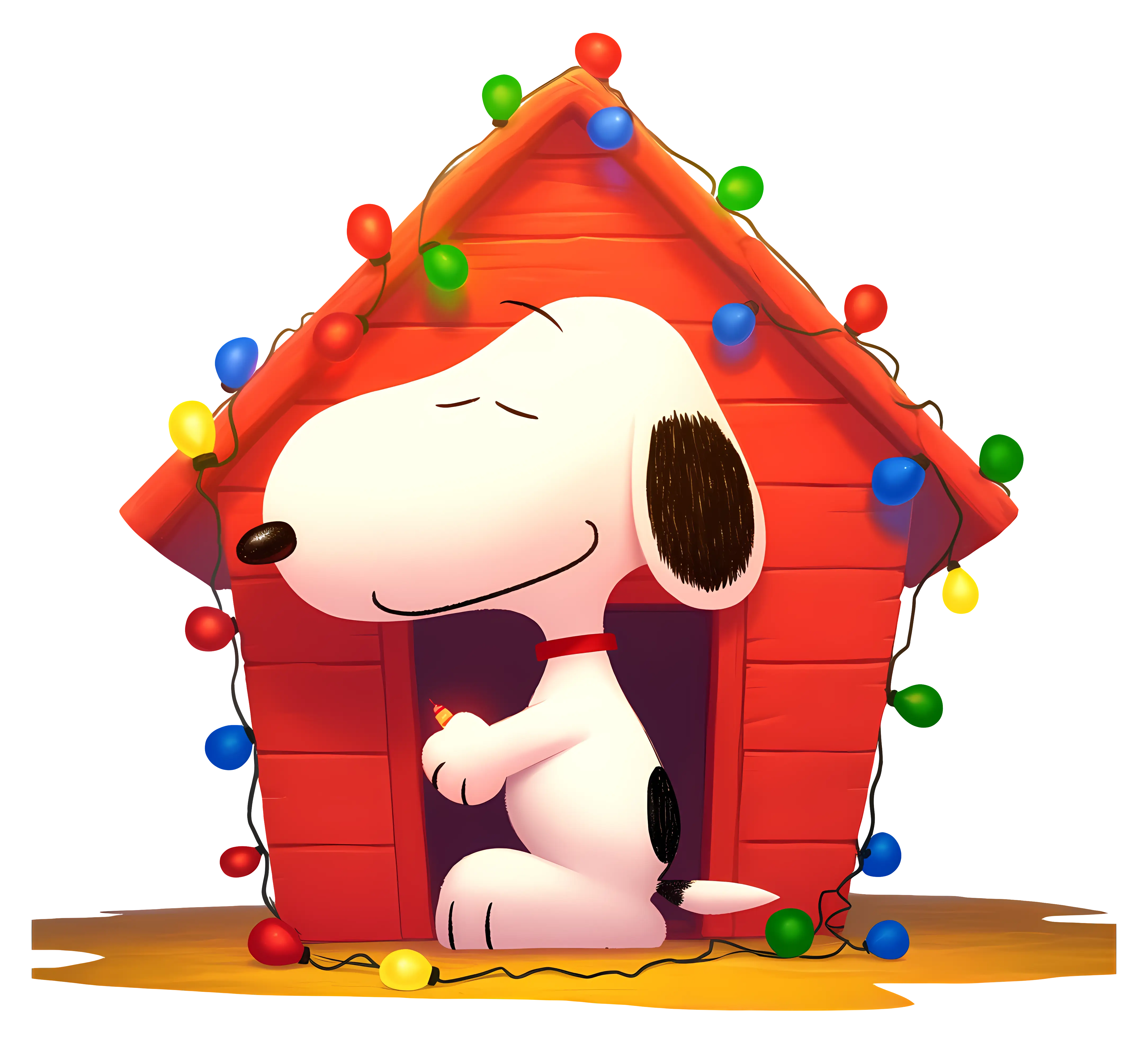 Doghouse Decorated with Christmas Lights