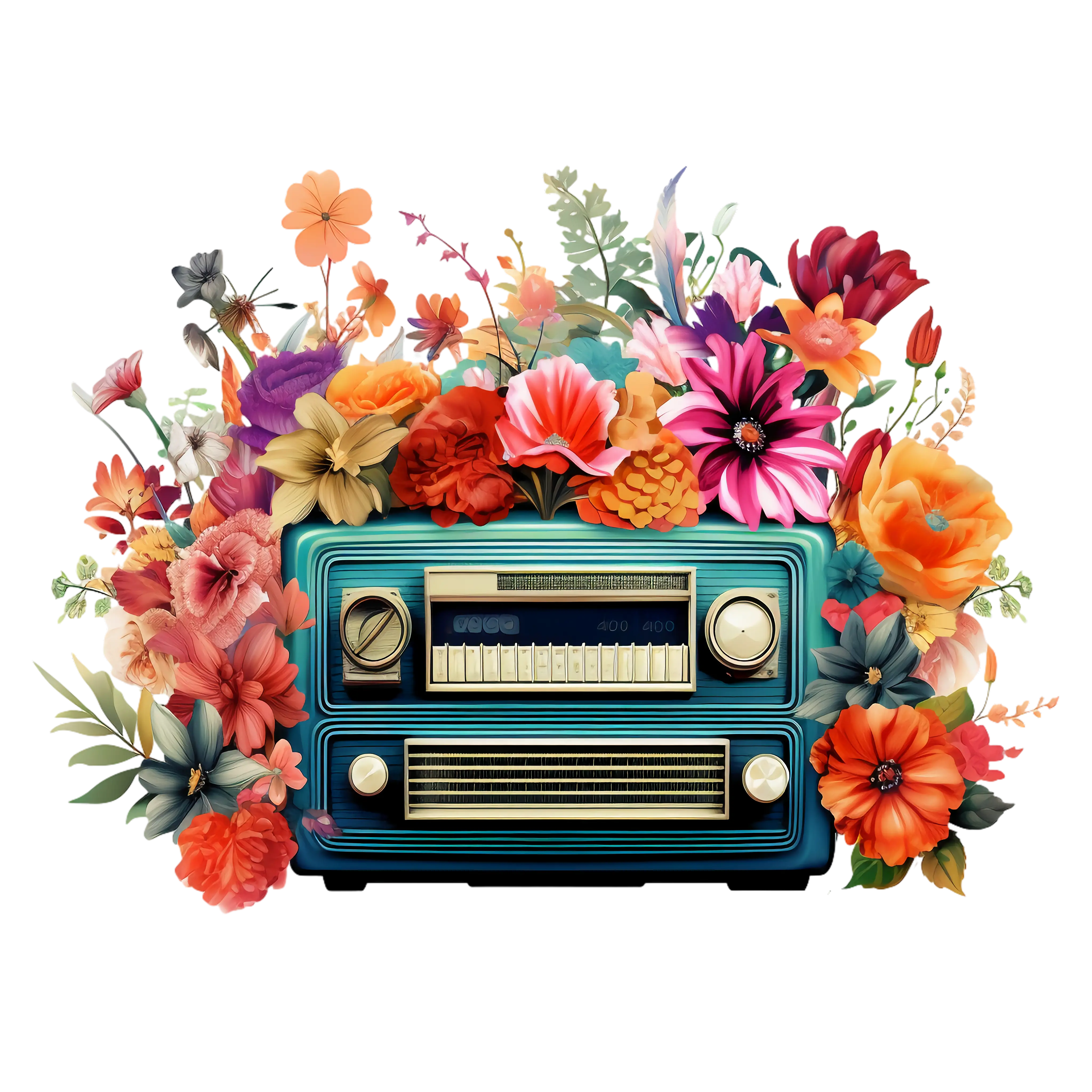 Vintage Radio with Floral Decoration