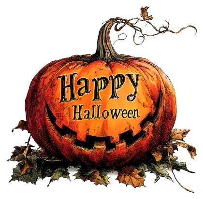 Bright Carved Pumpkin with Happy Halloween Message