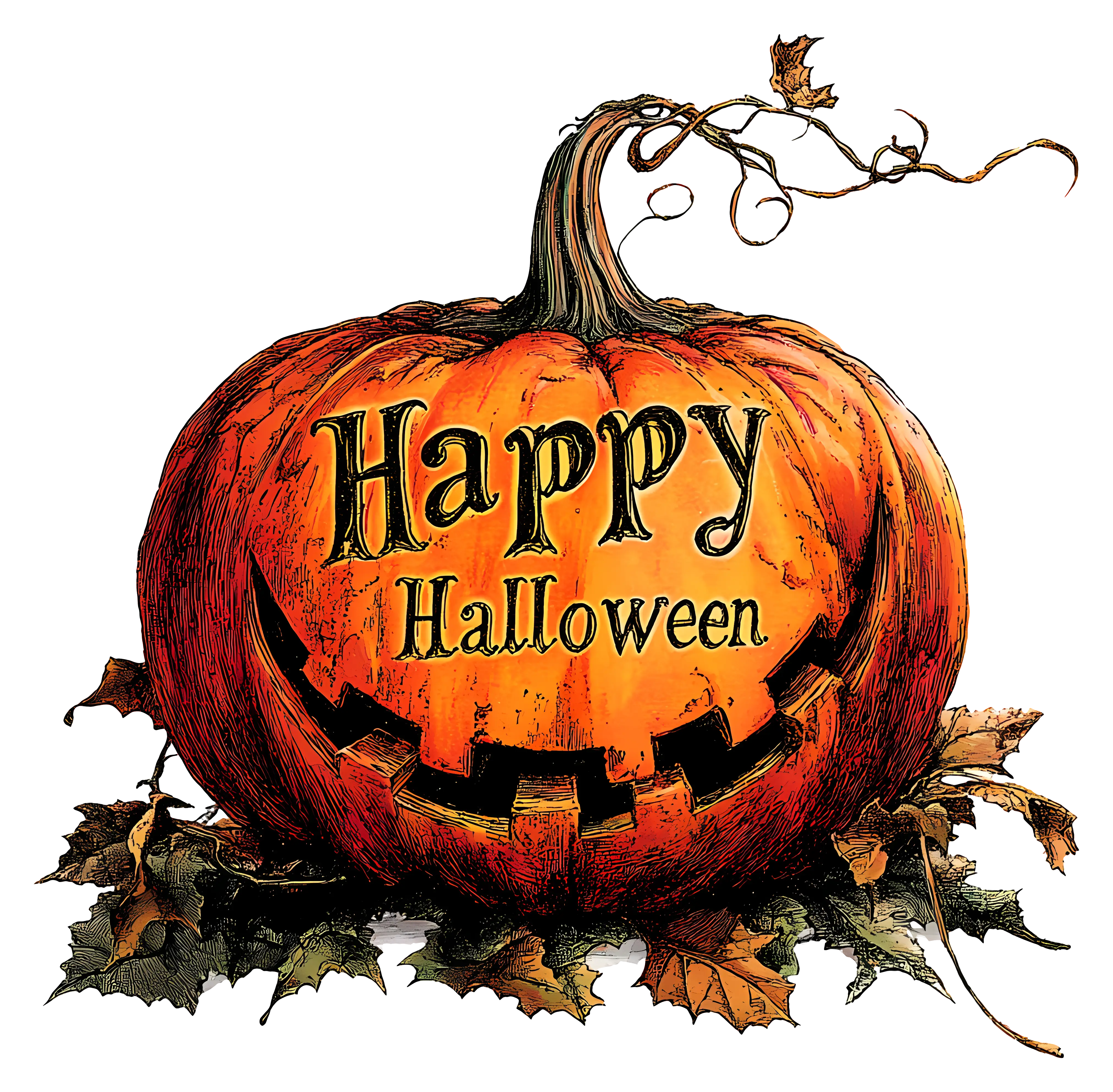 Bright Carved Pumpkin with Happy Halloween Message