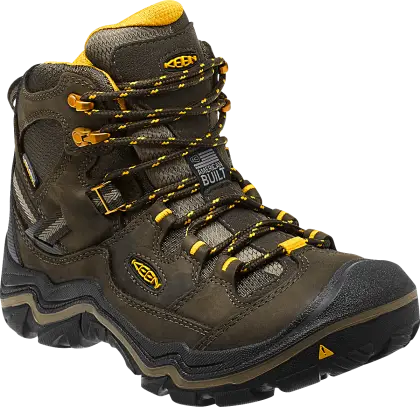 Durable Brown and Yellow Hiking Boot for Trails