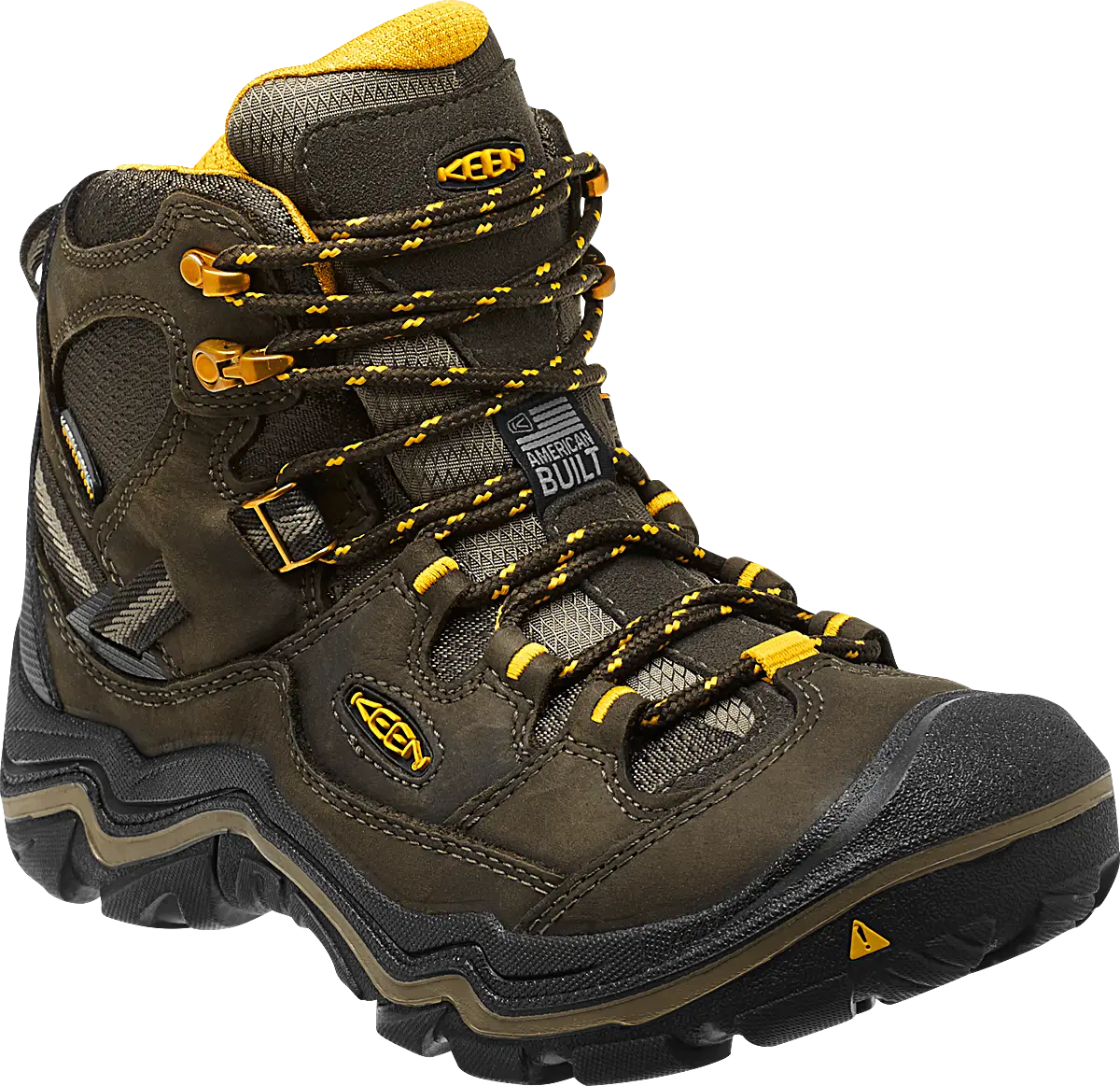 Durable Brown and Yellow Hiking Boot for Trails