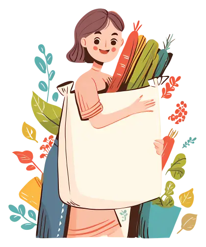Woman with Groceries and Vegetables