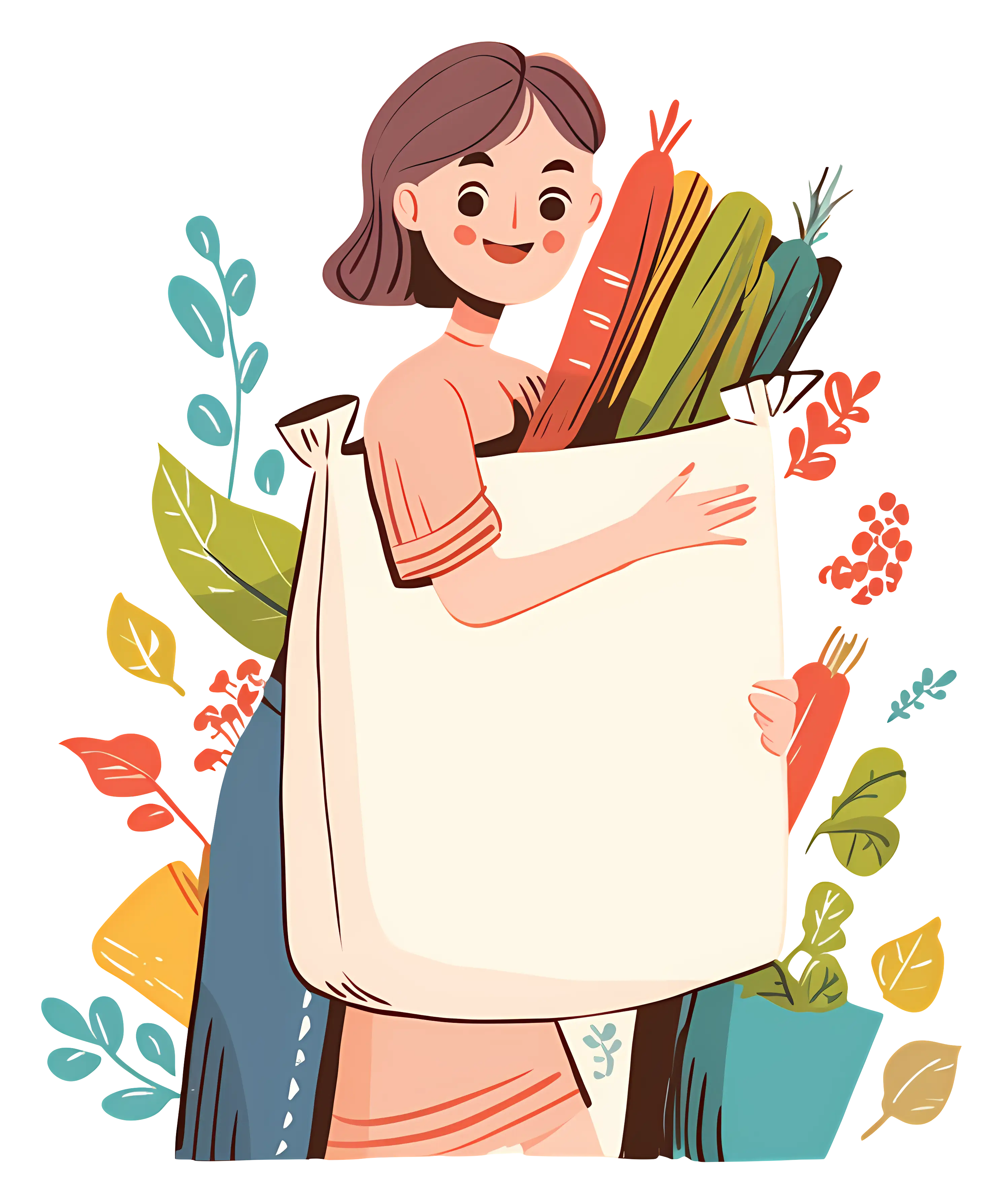 Woman with Groceries and Vegetables