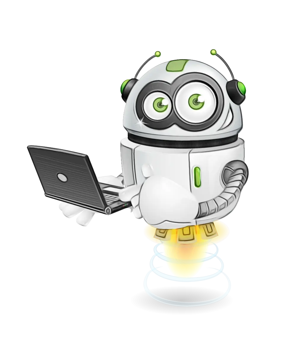 Robot Holding Laptop Cartoon Illustration