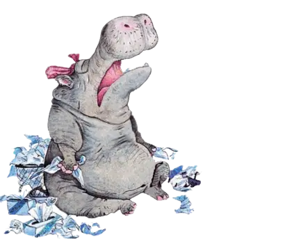 Yawning Hippo with Paper