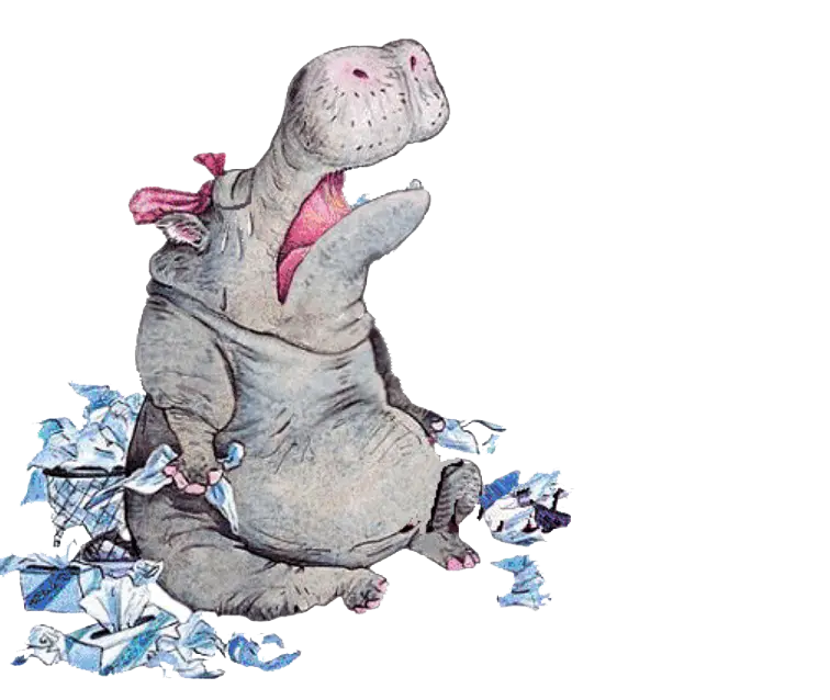 Yawning Hippo with Paper