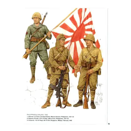 Japanese Soldiers with Flag in World War II