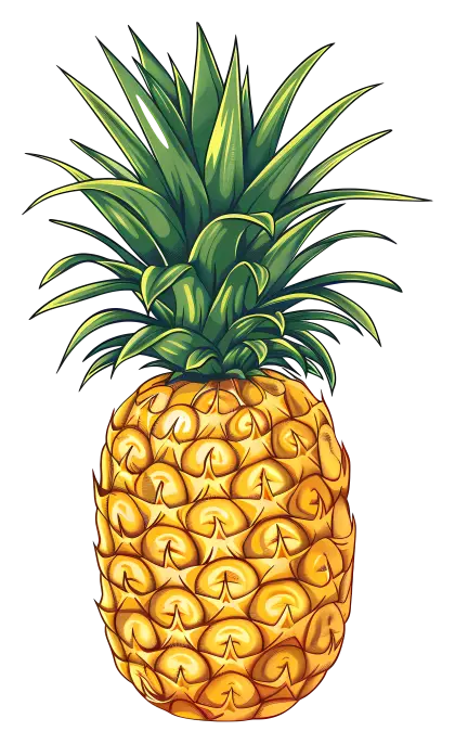 Juicy Pineapple with Green Leaves
