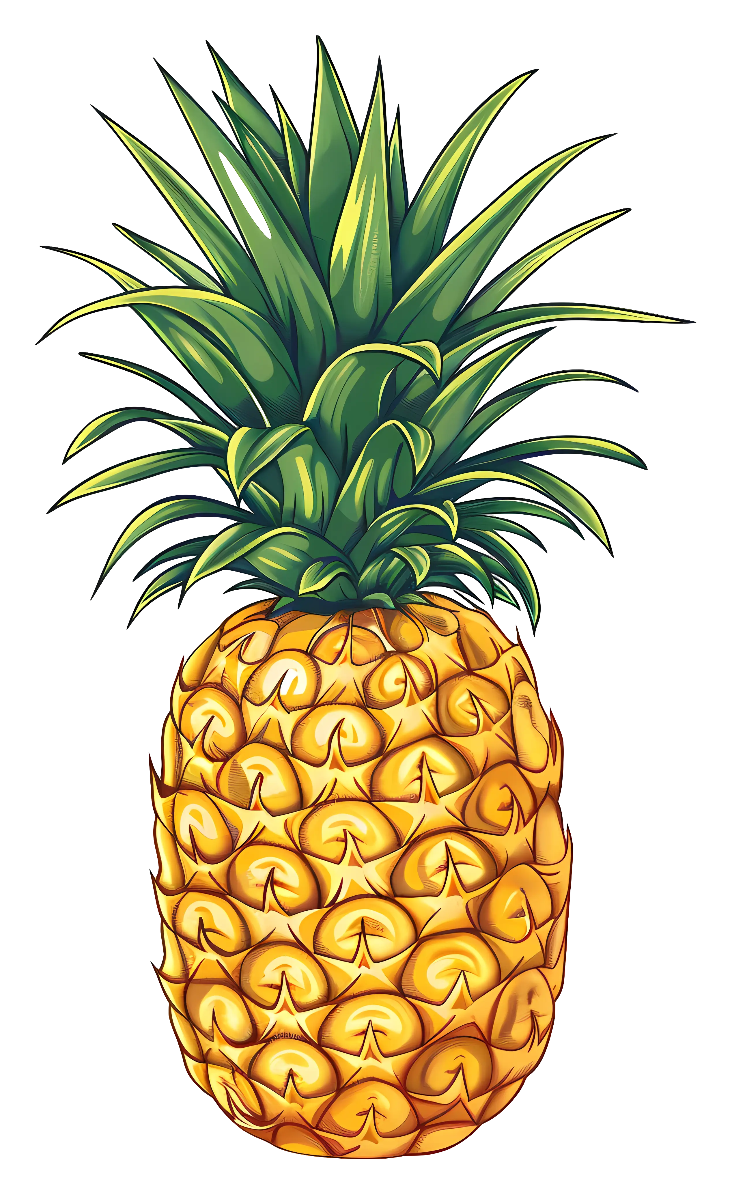 Juicy Pineapple with Green Leaves