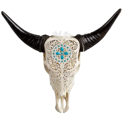 Carved Decorative Skull with Horns